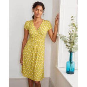 Boden Lola Jersey Fit/Flare Crossover Top Dress - Brimstone Yellow/White - 14